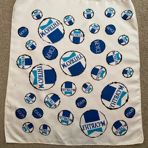 1968 Vintage E. McCarthy Political Peace/Vietnam Scarf Size: 24" Sq Polyester/Ac - Picture 2 of 7